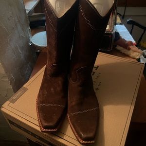 Suede brown cowboy boots